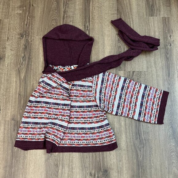 Anthropologie Moth Burgundy Multicolor Hooded Wrap Poncho Scarf Sweater - Picture 3 of 11